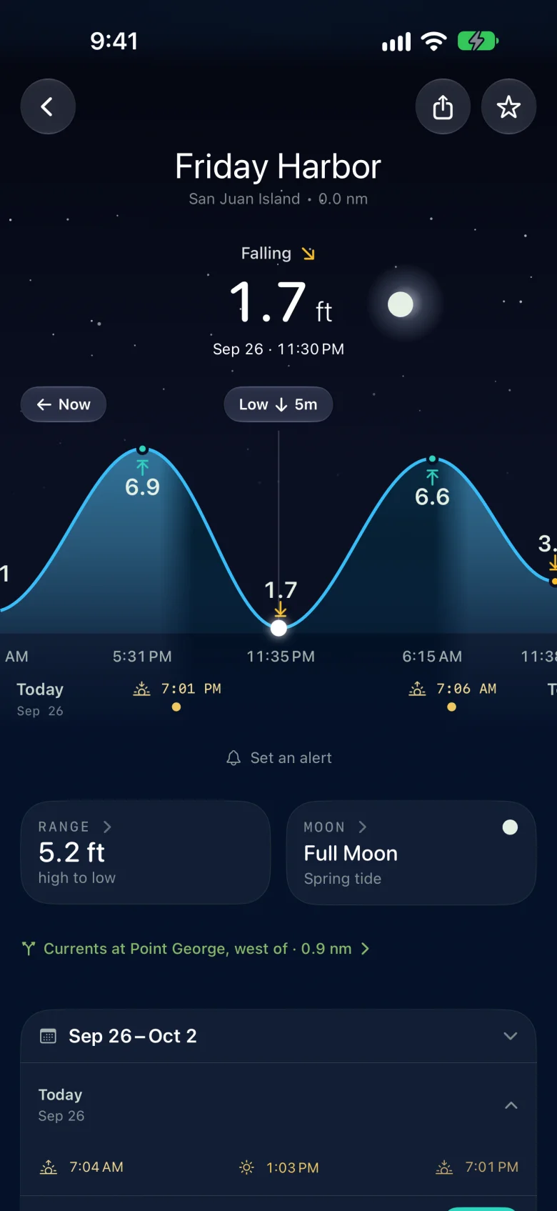 Friday Harbor in Slackwater at 11:30pm under a starry sky with a full moon.